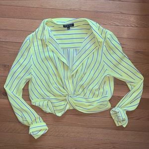 Neon Yellow Striped Crop Top Blouse